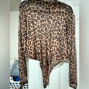 Leopard Print Long Sleeve mesh Bodysuit